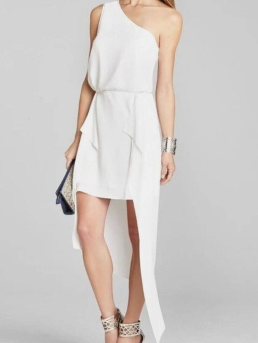 BCBGMaxAzria White One-Shoulder High-Low Dress